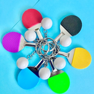 Table Tennis Bat and Ball Keyring, Key Chain, Fun and Funky