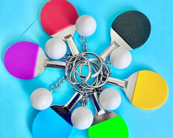 Table Tennis Bat and Ball Keyring, Key Chain, Fun and Funky