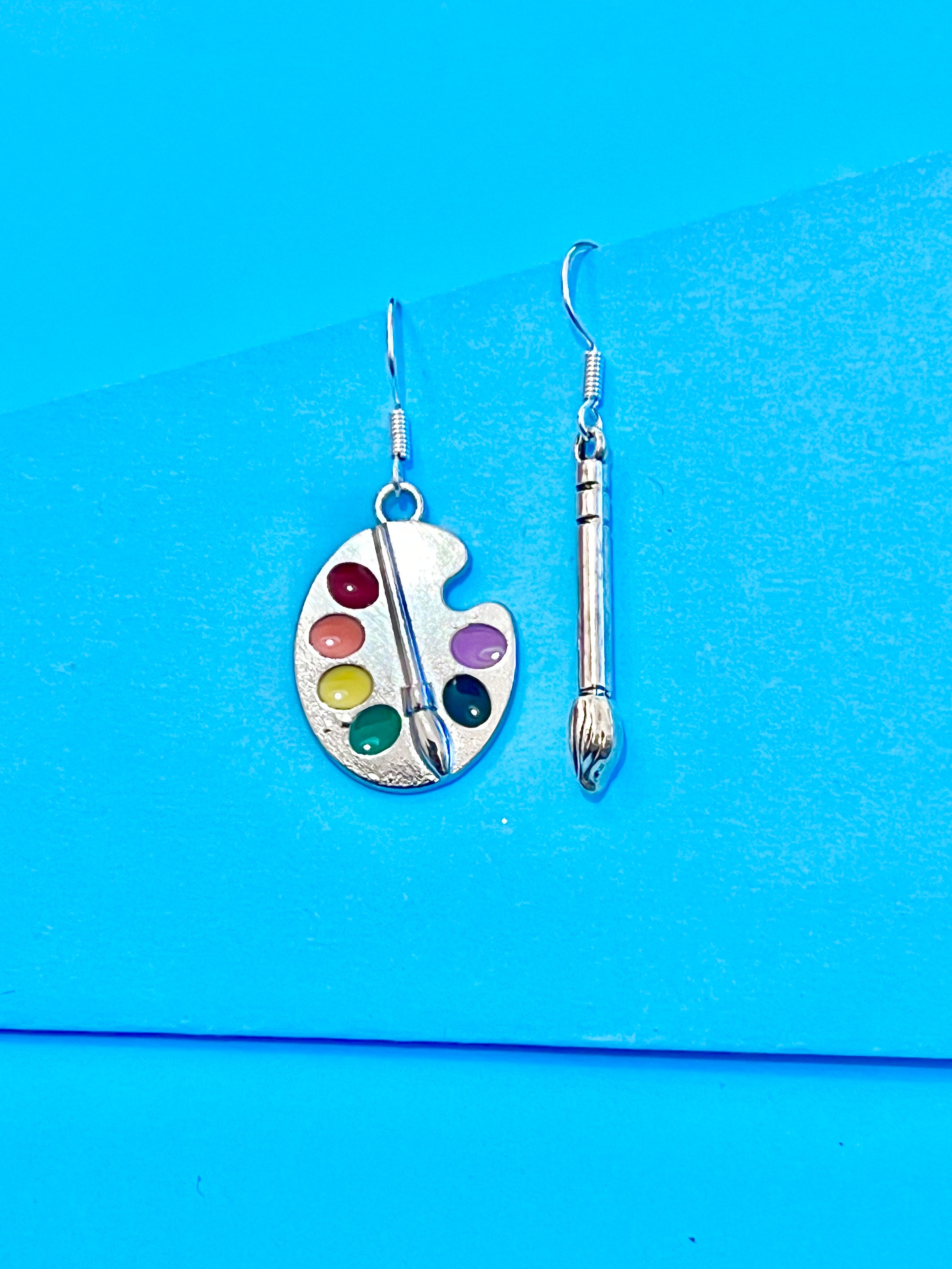 Paint palette & brush, painters, artists dangle Earrings, Funky, Bespoke, Fun, original and quirky