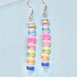 Ball stacker multi pastel coloured dangle earrings fun, funky and quirky earrings