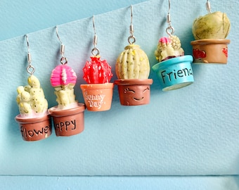 Cactus plant dangle Earrings, dangler earrings, Funky, Quirky Earrings, Bespoke Earrings, Fun Earrings
