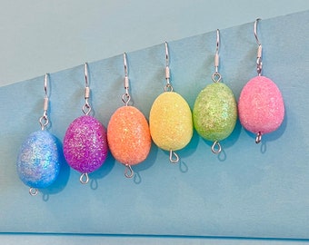 Easter Egg dangle Earrings, quirky jewellery, cute , funky and fun earrings, handmade and original earrings,