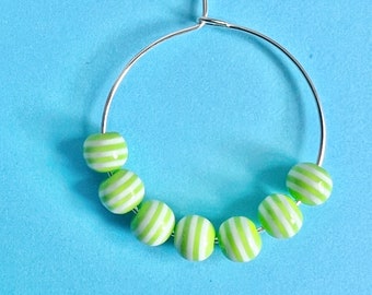 Green Bead Dangle Hoop Earrings - Pair, dainty, quirky, fun and funky