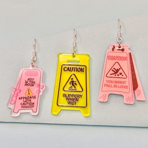 Caution Wet Floor Sign Earrings SVG File | Funny Earrings, Safety