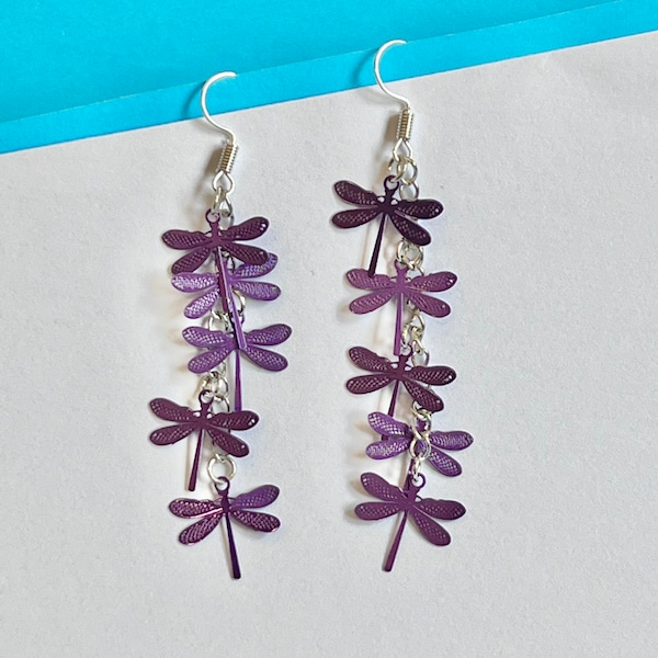 Dragonfly dangle swarm, cluster earrings, Dainty, Pretty and Gorgeous, Vivid Colour