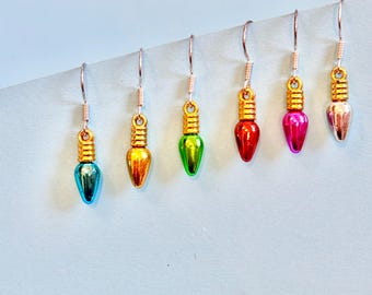 Christmas Metallic LightBulb mini dangle earrings, fun funky, dangle, dangler Retro earrings