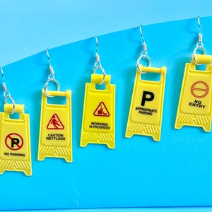 Caution Sign dangle earrings, Funky Earrings, Fun Earrings, Quirky and original