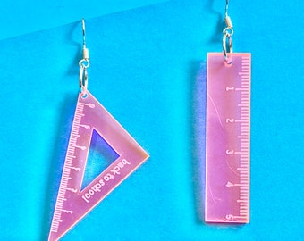 Ruler and Set Square Teacher, Student dangle earrings, School, Funky, Fun, Cute and quirky, books #thank you teacher