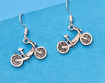 Bike cycle dangler earrings, delicate, cute and funky UK earrings