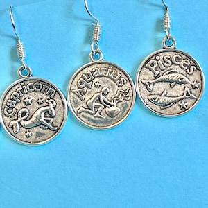 Zodiac dangle earrings delicate and dainty, Horoscope, Astrology