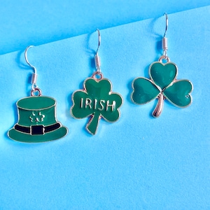 St Patricks Hat and Clover Leaf Dangle Earrings #St Patricks Day