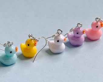 Duck &#39;Hook a Duck&#39; Earrings, dangle earrings, Funky, Fun, Quirky Super Cute and original, Pink/Aqua/Yellow/White/Purple #animal lovers!