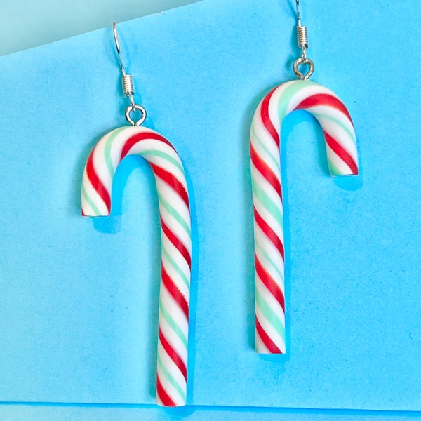 Zuckerstange Große Ohrringe, Flippige Ohrringe, baumeln Ohrringe, Spaß Ohrringe, Quirky Candy, Weihnachten
