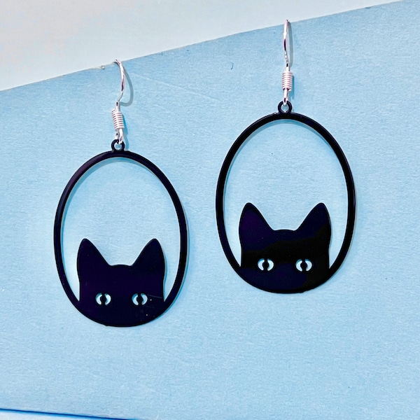 Cat Peek-a-boo dangler dangle earrings, Quirky, Funky and Fun Animal Earrings #animal lovers