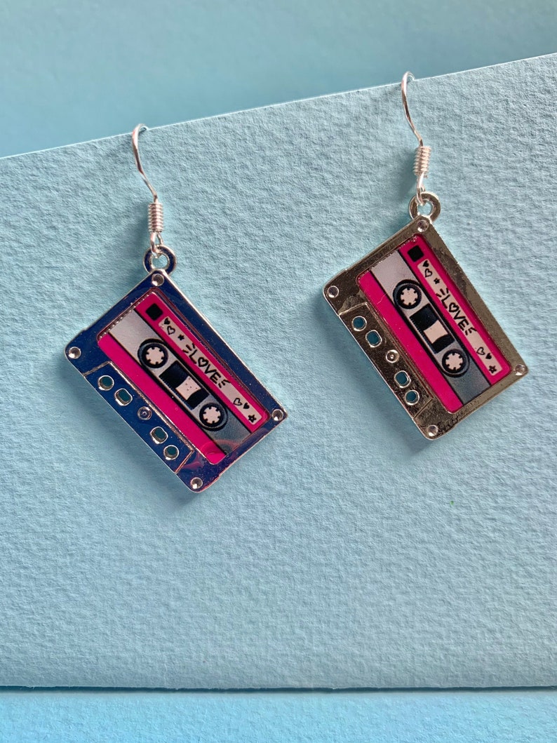 Cassette Tape dangle earrings, #RETRO, Funky, Fun, Cute and quirky 80's & 90's 
