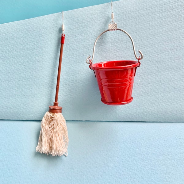 Mop & Bucket dangle earrings, Funky, Fun, Cute and quirky, Light and original #cleaners