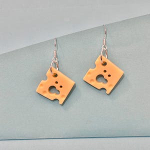 Cheese slice dangle earrings, fun, funky and original, dangler earrings, food earrings
