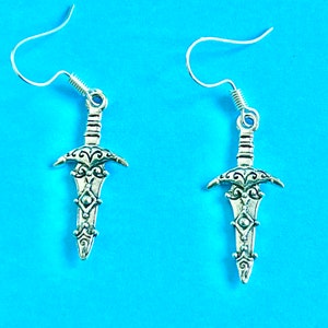 Sword Excalibur dangle earrings, fencing