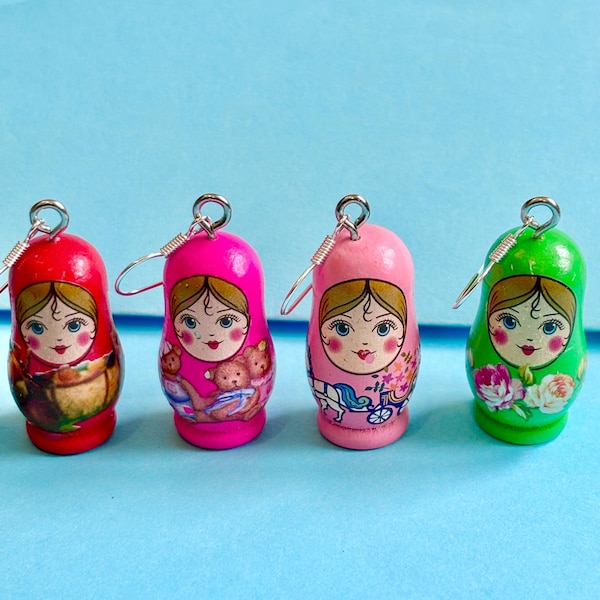 Pendientes colgantes de muñeca rusa, divertidos, bonitos y originales.