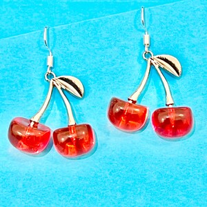 Red Cherry dangle earrings, Fruit Earrings, Fun Earrings, Funky Earrings