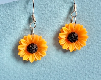 Sunflower Mini Sun Flower, Dangler Earrings, Yellow/Orange Funky, Quirky, Bespoke Earrings, Fun Earrings, UK Earrings, Necklace and Keyring