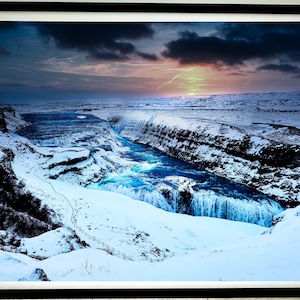 Icy Gullfoss Waterfall Sunset | Winter Landscape Iceland Digital Download Wall Art