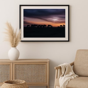 Cape Buffalo Sunset Lightning Print – African Wildlife Wall Art | Digital Safari Landscape Silhouette | Dramatic Nature Photography