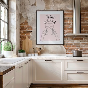 Kitchen Art Print - Printable Wall Art, Wine O&#39;Clock, Digital Download