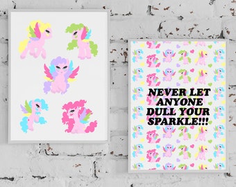 My little pony unicorn Illustration Print for framing, Home Interior art print, A5 A4 A3 Home Decor Wall Art Print, Pink Girls bedroom Print