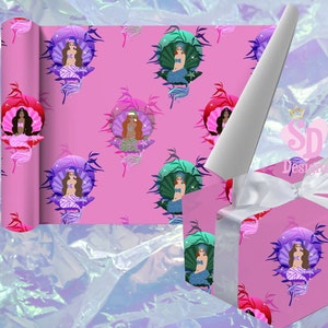 Papier d’emballage de Noël sirène, papier d’emballage de Noël rose, emballage cadeau de Noël, carte de Noël rose, cadeaux de la meilleure amie, pour son Noël