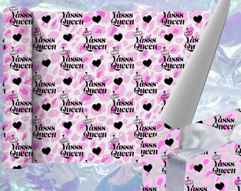 Pink Leopard Print Gift Wrap,Yasss Queen wrapping paper and gift tag For Her Uk,Birthday Queen,Special Friend,Daughters,Girlfriends Birthday