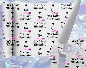 Go Shorty Es tu papel de regalo de cumpleaños y etiqueta de regalo para su Reino Unido, Hojas de envoltura de Ombre rosa, Amigo especial, Hijas, Cumpleaños de novias