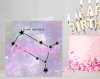 Gemini Zodiac Sign Birthday Card UK, Gemini Horoscope Constellation Print, Astrology Gemini Star Sign Cards For Best Friend Birthday Him/Her