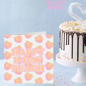 Joyeux anniversaire pêche - carte d'anniversaire amusante pour elle, Royaume-Uni, imprimé pêche, cartes fruits, citation carte d'anniversaire pour meilleur ami, soeur, petite amie - rose/pêche