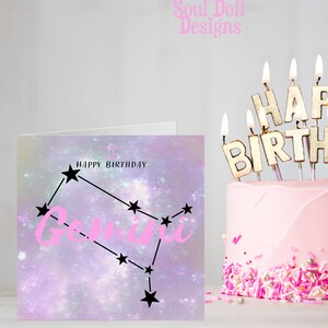 Zwillinge Sternzeichen Geburtstag Karte, Zwillinge Horoskop Sternbild Print, Astrologie Zwillinge Sternzeichen Karten für besten Freund Geburtstag Ihn/Sie