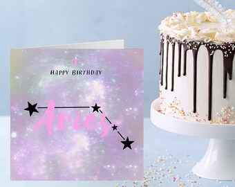 Biglietto d'auguri per il segno zodiacale Ariete nel Regno Unito, stampa della costellazione dell'oroscopo dell'Ariete, biglietti astrologici per il segno zodiacale dell'Ariete per il compleanno del migliore amico per lui/lei