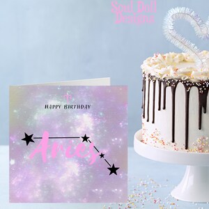 Biglietto d'auguri per il segno zodiacale Ariete nel Regno Unito, stampa della costellazione dell'oroscopo dell'Ariete, biglietti astrologici per il segno zodiacale dell'Ariete per il compleanno del migliore amico per lui/lei