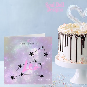 Cartão de aniversário do signo do zodíaco de leão, impressão de constelação de horóscopo de leão, astrologia, cartões de sinal de estrela de leão para melhores amigos, aniversário dele/ela