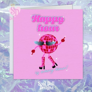 Roze discobal dansende koningin verjaardagskaart voor vriend, verjaardagskaart voor bestie, Let's boogie Beste vriend verjaardagskaart, verjaardag babe kaart
