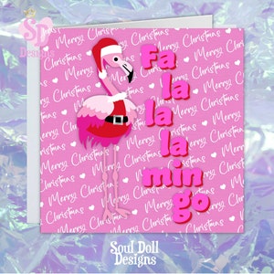 Carte de Noël rose flamant rose pour elle, joyeux Noël amis, carte de Noël Bestie, carte spéciale amie, carte de Noël meilleur ami, Fa la la