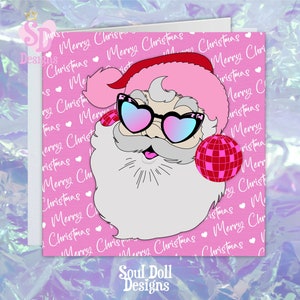 Biglietto di Natale con palla da discoteca rosa, biglietto di Natale rosa per la migliore amica, biglietto per un'amica speciale, biglietto di Natale per la migliore amica, biglietto per una sorella, biglietto di Natale retrò