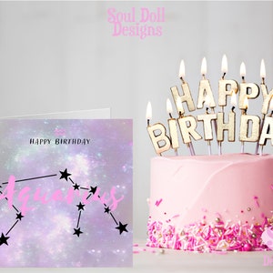 Carte d’anniversaire du signe du zodiaque Verseau Royaume-Uni, Impression de la constellation de l’horoscope Verseau, Cartes de signe astrologique d’astrologie pour les amis anniversaire lui/elle