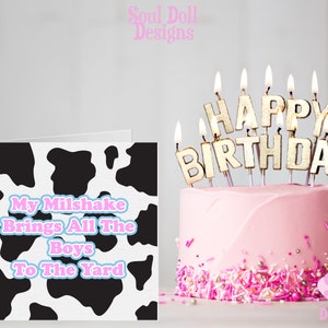 Meu milkshake traz... cartão de feliz aniversário para seu Reino Unido, cartão de aniversário de menina, estampa de vaca, estampa de animal, cartão de citação atrevido, cartão de melhor amigo, cartão de melhor amigo