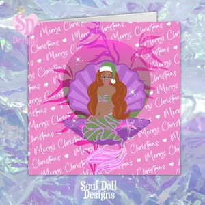 Carte de Noël rose, carte de sirène, carte de joyeux Noël pour la meilleure amie, ami spécial, carte de Noël meilleur ami, carte de soeur, carte de Noël noire