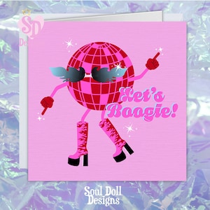 Carte d'anniversaire de reine de danse de boule disco rose pour un ami, carte d'anniversaire pour bestie, carte d'anniversaire de meilleur ami de Let's boogie, carte d'anniversaire de bébé
