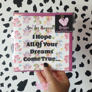 Pink Unicorn Dreams Card-Alle Anlässe Karte für sie UK, Nur weil Karte, Magische Träume Zitat Geburtstagskarte für beste Freundin, Bestie, Schwester