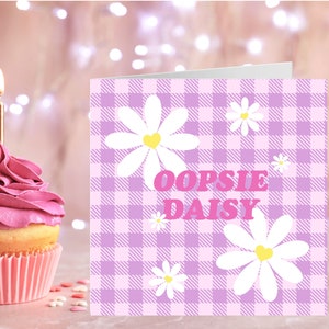 Oopsie Daisy あらゆる機会に使えるグリーティング カード (イギリス)、かわいい誕生日カード、フラワー カード、フラワー パワー、チェック、友人へのカード (プリント) - ライラック