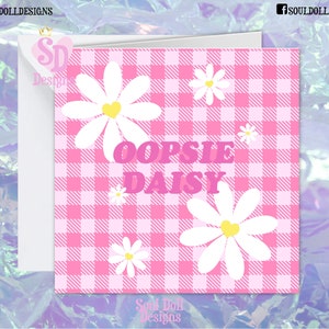 Oopsie Daisy あらゆる機会に使えるグリーティングカード (イギリス)、かわいいバースデーカード、フラワーカード、フラワーパワー、チェック、友達へのカード (プリント) - ピンク