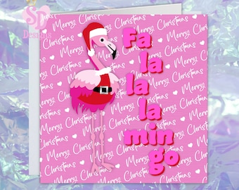 Flamingo pink Christmas card for her, Merry Christmas friends, Bestie Christmas card, Special friend card, Best friend Xmas card, Fa la la