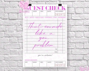 Impression d'art mural tendance, impression d'affiche de chèque d'invité, qui ressemble à une citation qui vous pose problème, impression de chambre esthétique rose y2k A5/A4/A3